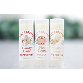 Holiday Set of 3 Lip Balm - Lil' Lippies Kids Chapstick - Stocking Stuffers for kids (Set of 3, Holidays - Candy Cane, Hot Cocoa, Vanilla Waffle Cone)