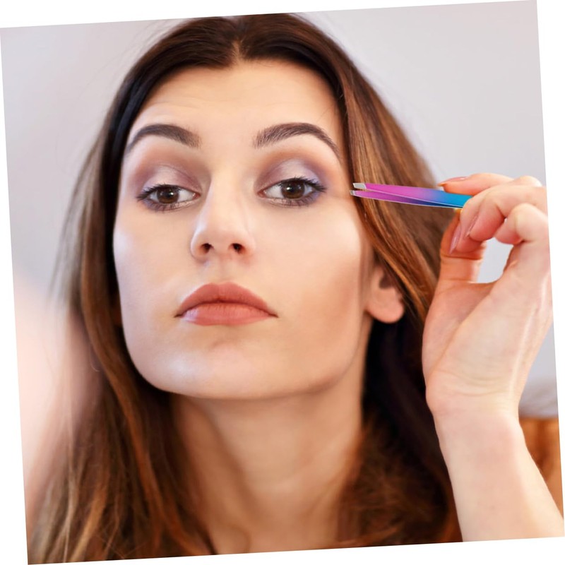 Healvian 2pcs Professional Eyebrow Tweezers Portable Stainless Tool with Brush