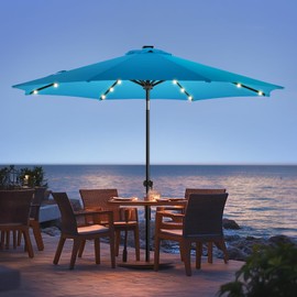 wikiwiki 10ft Solar Led Patio Umbrella, Sturdy Outdoor Market Umbrella for Deck, Pool, Garden w/Tilt, Crank, 32 LED Lights, Royal Blue