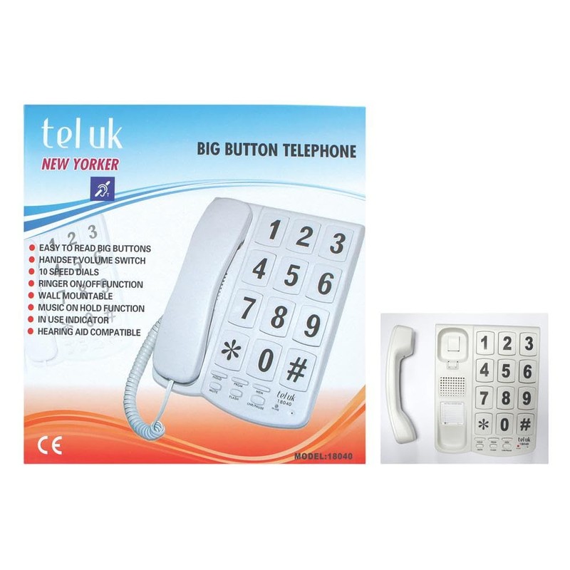Tel UK Desk Telephone Hearing Aid Compatible - White Brand