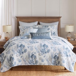 Levtex Home - Coral Landing Quilt Set - King Quilt and Two King Shams - Coastal - Navy Blue Grey White - Quilt (106x92in.) and Shams (20x36in.) - Reversible - Cotton