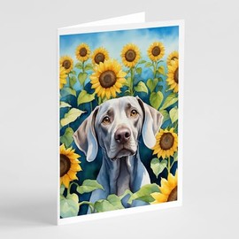 Caroline's Treasures Weimaraner in Sunflowers Greeting Cards Pack of 8 Blank Cards with Envelopes Whimsical A7 Size 5x7 Blank Note Cards
