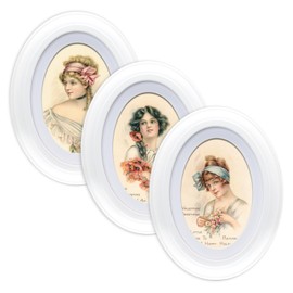 irbaniland 3 Pack Oval Picture Frame Hanging Round Home Decor White Black Decoration Tool Tabletop Vintage White 5x7 Inch