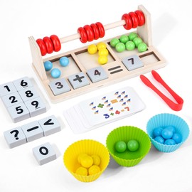 Abacus Calculator Slider, Abacus Calculator for Children from 3 Years, Abacus Counting Frame from 1-10, Clarification Toy for Children with Calculation Cards, Number Blocks, Calculation Stand, 27