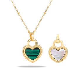 Milan Chiva Womens Heart Pendant Gold Necklace 14K Double Side Dainty Shell Statement Chain Jewelry MNS-1030WGN