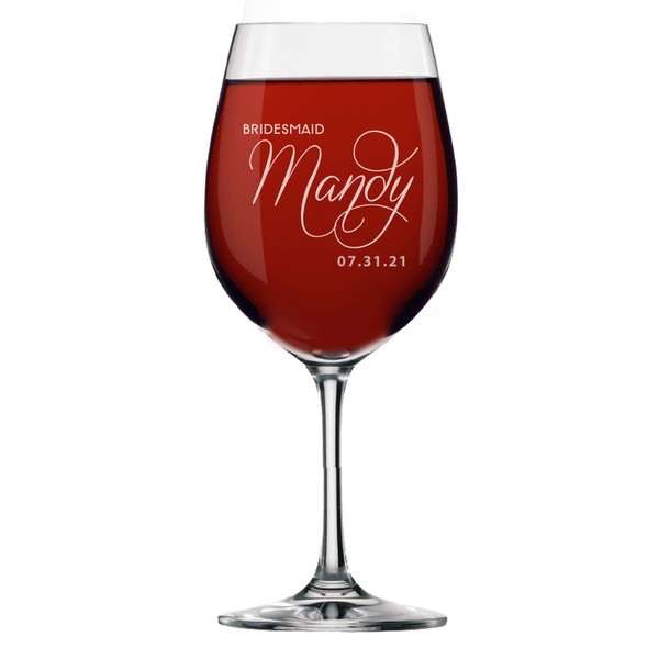 Personalized Bridesmaids Wedding Party Wine Glasses - Custom Etched and