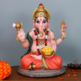 BangBangDa Hindu God Ganesha Blessing Statue - 8.4”H Polystone Indian Murti Ganesh Idol Ganapati Gift for Indian Birthday Diwali Housewarming Home Temple Mandir Altar Pooja Item