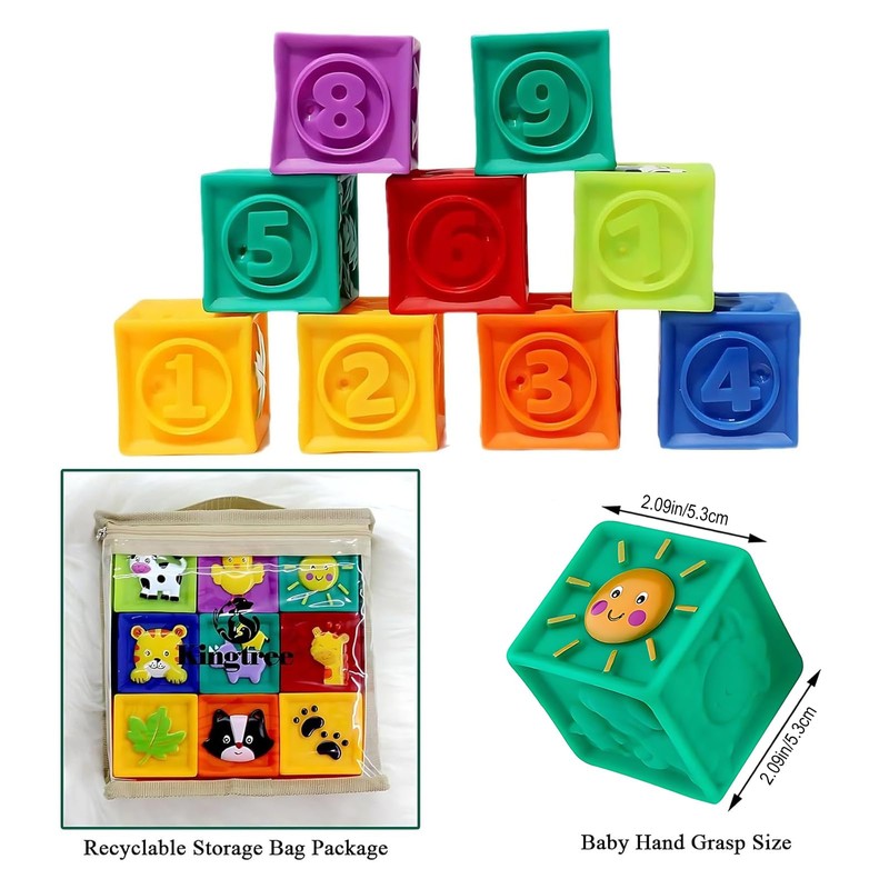 Kingtree Baby Blocks, 9PCS Soft Squeeze Building Blocks Stacking Toys
