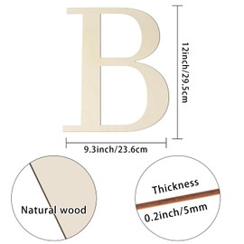 Large Wooden Letters 12 Inch Paintable Wood Letter B for Wall Decor, 1/5 Inch Thick Wooden Alphabet Letters Cutouts for DIY Crafts Project Unfinished Wood Birthday Wedding Party Home Decoration