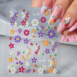 4 Sheets 5D Embossed Flower Nail Stickers for Nail Art Spring Summer Nail Stickers Floral Nail Art Stickers Self-Adhesive Stickers for Nails Designs Manicure Decorations for Women Girls