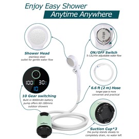 innhom Portable Shower, 8000mAh Rechargeable Camping Shower Pump with LED Display & IPX8 Waterproof, Electric Outdoor Camp Shower, Ideal for Camping, Travel, Car Washing