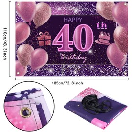 40th Birthday Decorations for Girls Happy Birthday Banner Pink Decorations for A Party Birthday Backdrop for Women