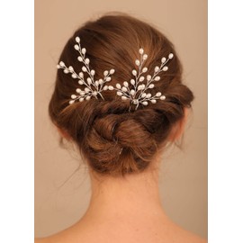 Denifery 2PCS Pearl Bridal Hair Pins Wedding Hair Clips Set Pearl Bride Headpiece Hair Accessories for Women and Girls (Gold)