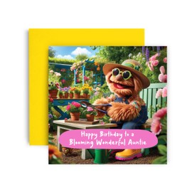Huxters Birthday Cards for Auntie – Gardening Bear Happy Birthday Card for her Women Sister Aunty Card 14.8cm (Auntie)