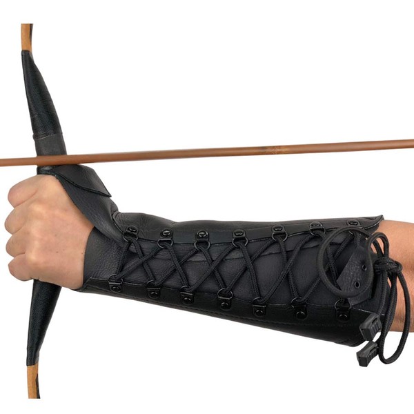 longbowmaker Noir Protège-Bras de Tir à l’Arc Réglable en Cuir de Vache Antique Protège-Poignet 31cm Bracelet pour Adulte et Jeune