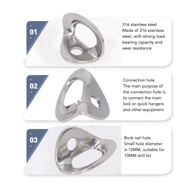 10Pcs Climbing Hanger Lightweight Stainless Steel Rock Climbing Anchors for