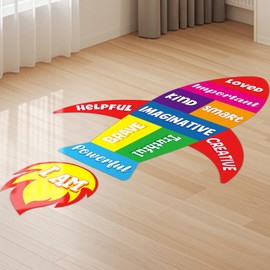 Cinrobiye Inspirational Classrooms Floor Decals Back to School Supplies Motivational Hopscotch Game Floor Stickers Rocket Colorful Positive Wall Decals for School Playroom Bedroom Nursery Decor