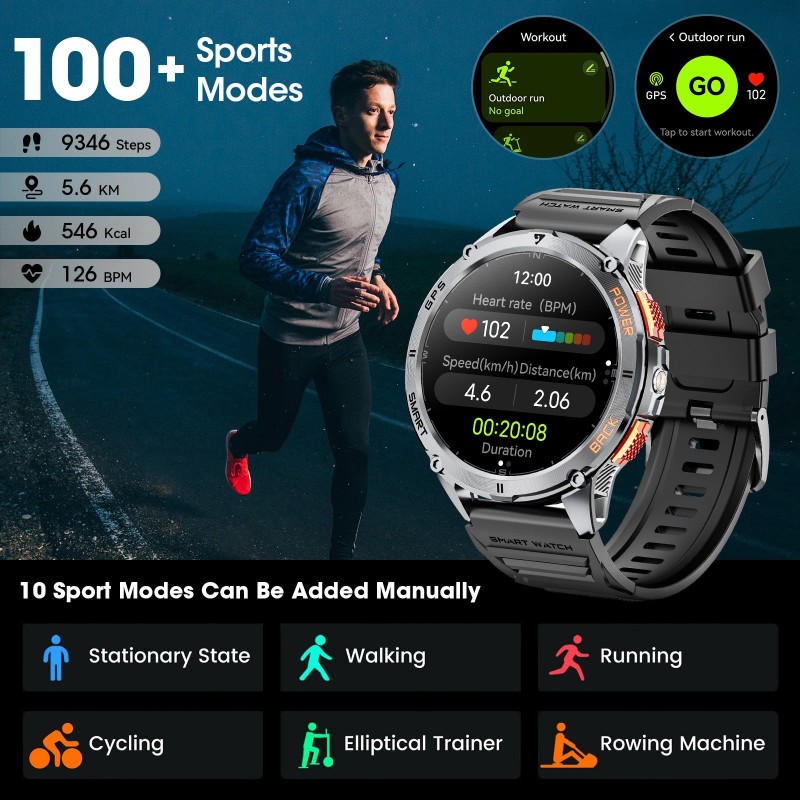 1.43" Smart Watch GPS For Android iOS AMOLED Display IP68