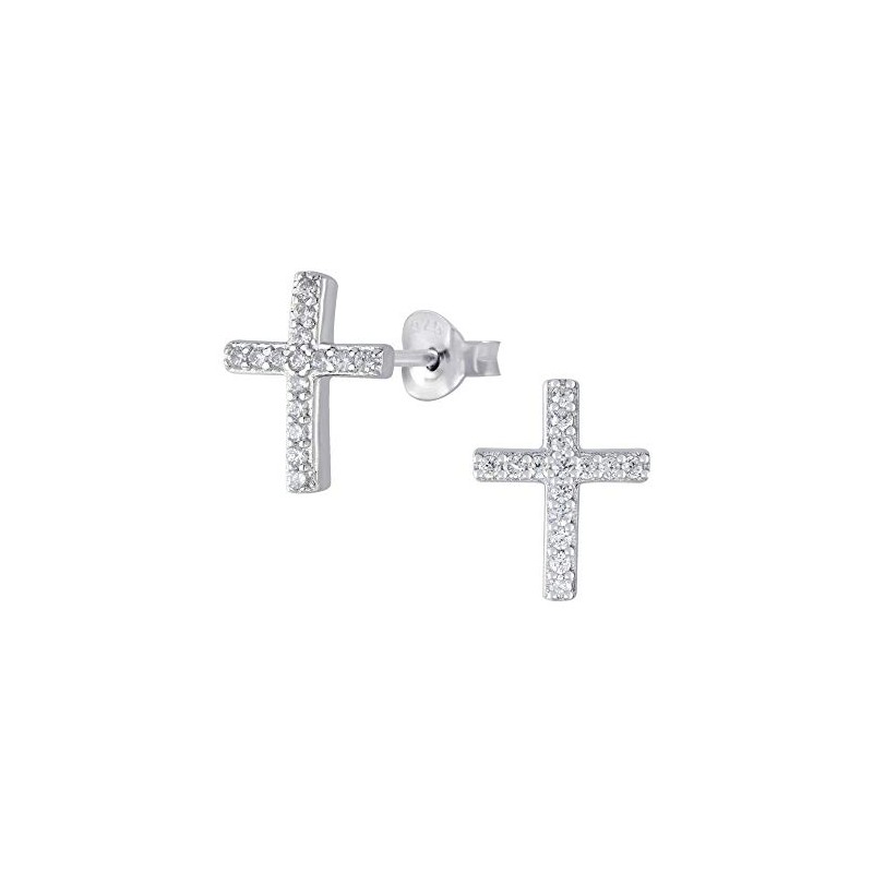 Premium Sterling Silver Cross Stud Earrings with Cubic Zirconia Stones