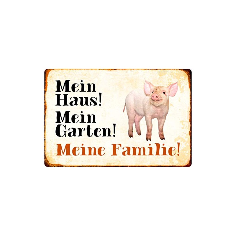 Schatzmix Tin Sign Pig My House! My Garden! Metal Wall