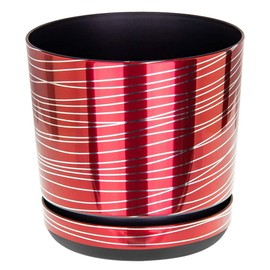 KORAD Red with silver strips plastic round indoor flowerpot with saucer and drainage holes small (height: 26 cm- 10.15 inches)