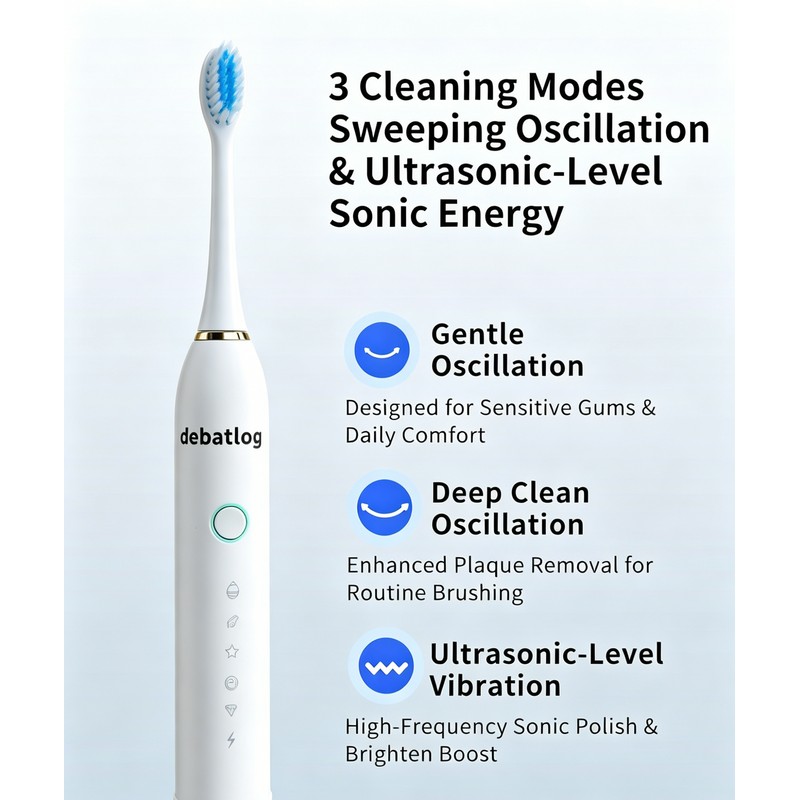 Debatlog Limited Simple Clean Electric Toothbrush – White, 3 Modes,