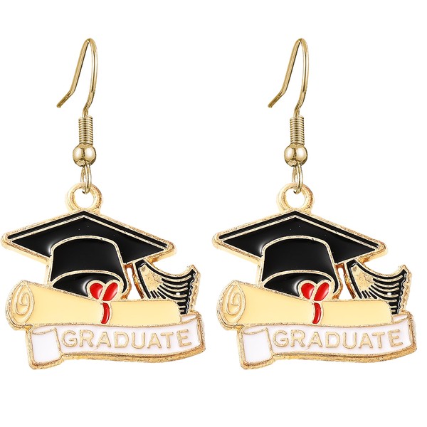 Charm Buddy Graduation Mortar Board & Scroll Dangle Drop Earrings