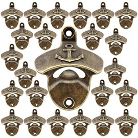 Luwanburg 24 PCS Wall Mounted Bottle Opener Bulk, Mountable Beer Cap Opener Anchor, Brass Soda Bottle Top Opener Deck Mounted for Nautical Navy Themed (Antique Bronze)