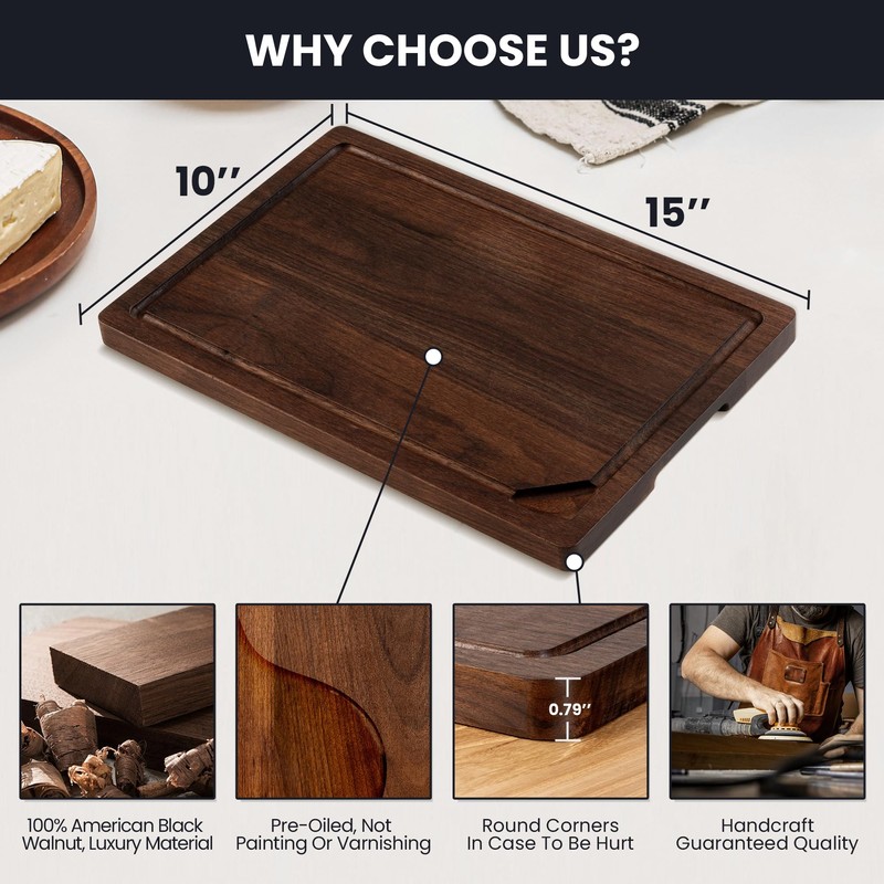Walnut Wood Cutting Board for Kitchen with Deep Juice Groove