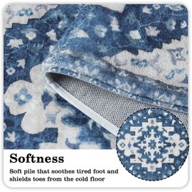 Uphome Vintage Bathroom Rug Blue Boho Non-Slip Bathroom Mat Oriental Soft Machine Washable Bath Rugs Cute Tribal Floral Floor Mats for Sink Tub Door Mat, 18x25 inch