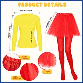 6 Pcs Rainbow Top Clown Hats Bow Tie Y Back Style Suspenders Tutus Skirt Footed Tights Yellow Fitting T-shirt for Women(Medium)