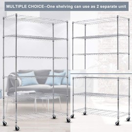 Wire Shelving Unit 6-Tier Height Adjustable Heavy Duty Metal Shelf with Wheels Utility Steel Commercial Grade Storage Shelves for Kitchen Garage Office, NSF-Certified (48"x18"x82", Chrome)