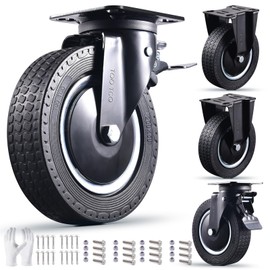 Rigid 8 Inch Caster Wheels Set of 4 Heavy Duty Industrial Swivel Locking Casters 3200 Lbs Load Capacity, Fixed Black Rubber Wheels for Cart, Furniture, Workbench - Bolts & Screws Included…