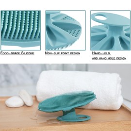 Soft Silicone Body Cleansing Brush Shower Scrubber, Gentle Exfoliating and Massage for All Kinds of Skin (Pink+Dark Green)