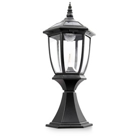 iGlow Black Outdoor Solar Post Light Lamp Lantern Fixture w/ 3 Bright White SMD LED w/Dual Bases (6x6 and Hexagonal) Deck Cap Square Fence Garden Landscape Path PVC Vinyl Dual Purpose