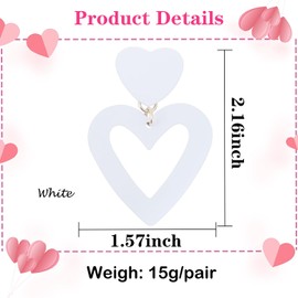 XGALBLA Double Heart Earrings White Heart Clip on Drop Earrings For Women Colorful Love Heart Dangle Earrings Non Pierced Clip Earrings Statement Earrings Mother's Day Valentine's Day Gift