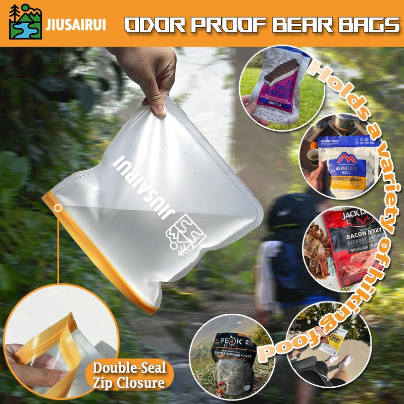 JIUSAIRUI Odor Proof Bear Bags for Food Backpacking: 3Pack Reusable