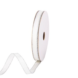 Fuvarie White Double Face Poly Satin Ribbon with Sliver Edge for Crafts Gift Wrapping Wedding Bridal Bouquet Christmas Decoration Bow Make Sewing Project 3/8 Inch