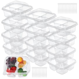 50 PCS Clear Plastic Bento Food Boxes with 200 Forks 4 Compartment Reusable Snack Fruit Yogurt Containers Leakproof Food Containers with Lids Divided Food Storage Containers for School Work Travel