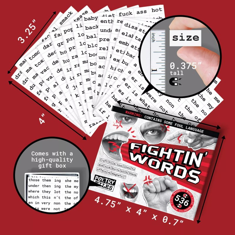 Rayliad Poetry Tiles - 536 Fightin' Words Word Magnets -