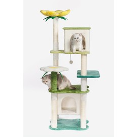 HYABi 64.5-Inch Cute Avocado Flower Large Tall Garden Cat Tree Tower Condo House Furniture Bed Plush Ball Activity Platform Multi-Level with Scratching Posts for Indoor Cats Play (Large 64.5in)