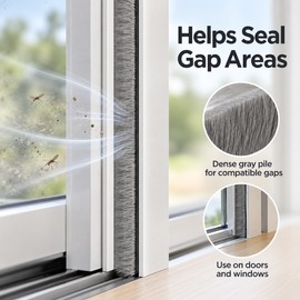 Self-Adhesive Brush Weather Stripping for Doors & Windows – Gray Pile Draft Seal Strip, 0.35 x 0.91 Inch, 32.8 FT Roll
