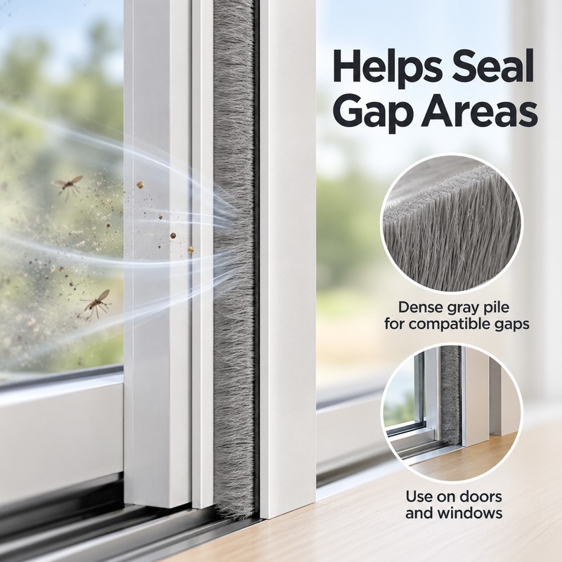 Self-Adhesive Brush Weather Stripping for Doors & Windows – Gray