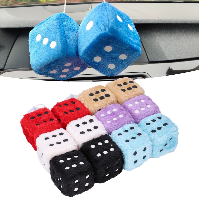 6 Pairs Car Rearview Mirror Hanging Plush Dice with Dots