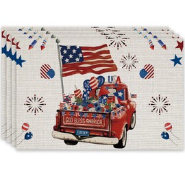 4th of July Table Runner Decorations 12x18In Fourth of July Placemats Set of 4 Tables Mats Cloth Patriotic America Memorial Day Independence Day Indoor Outdoor Kitchen Dining Home Table Party Decor