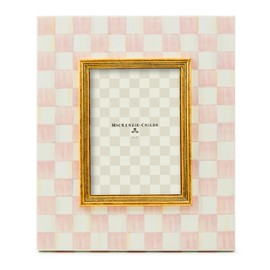 MACKENZIE-CHILDS Enamel Frame, Cute Rectangular Family Picture Frame, Pink-and-White Rosy Check, 5" x 7"