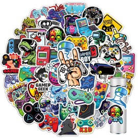 Gaming Stickers, 50 PCS Gamepad Stickers, Video Game Stickers for Boys Adults, Gamer Geek Sticker, Waterproof Vinyl Stickers for Water Bottle, Car, Bumper, Luggage, Laptop