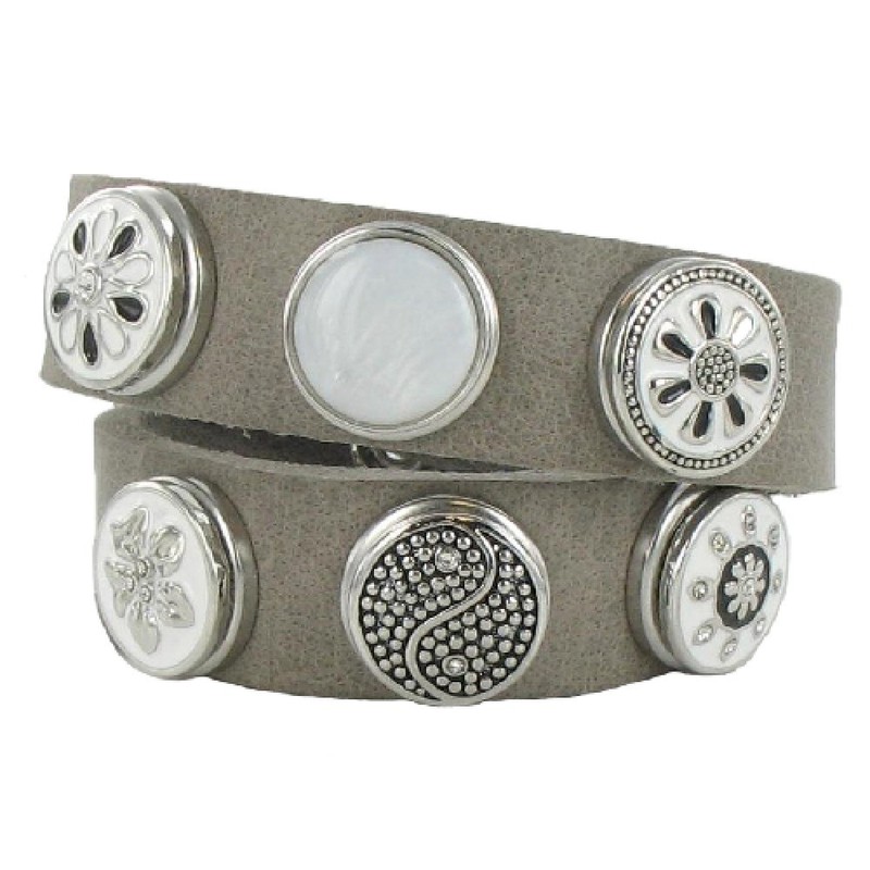 Quiges Women's Click Button 18 mm Chunk Silver-Plated Shell Fossil
