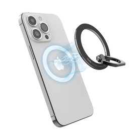 Oaks UMS-IR15MGLEBL iRing Mag Limited Edition Neodymium Magnet, MagSafe Compatible, Magnetic Removable, Wireless Charging, MagSafe Compatible, Smartphone Ring, Stand, UMS-IR15MGSB, Smoky Black & Black