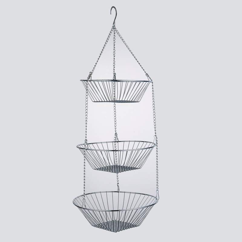 JUNCHU CHERRY 3-Tier Wire Fruit Hanging Basket, non-Punching Wall Hanging